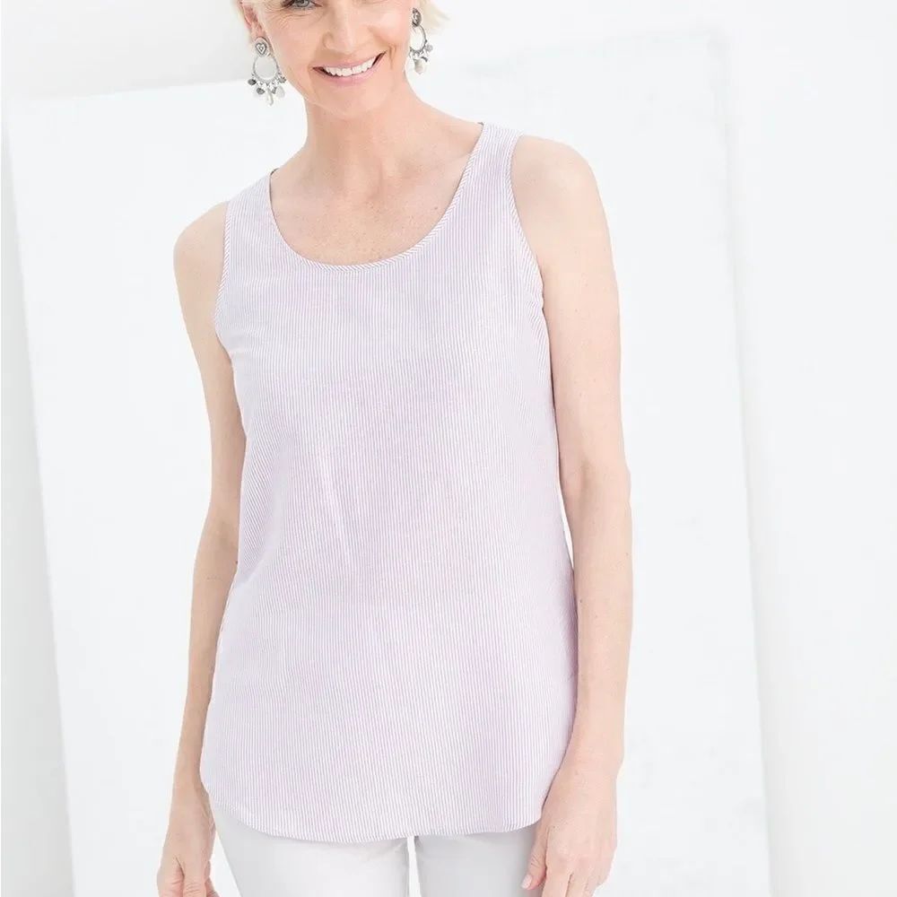 Chico’s Linen-Blend Pinstripes Scoop Neck Tank Size 2 (Large) NWT